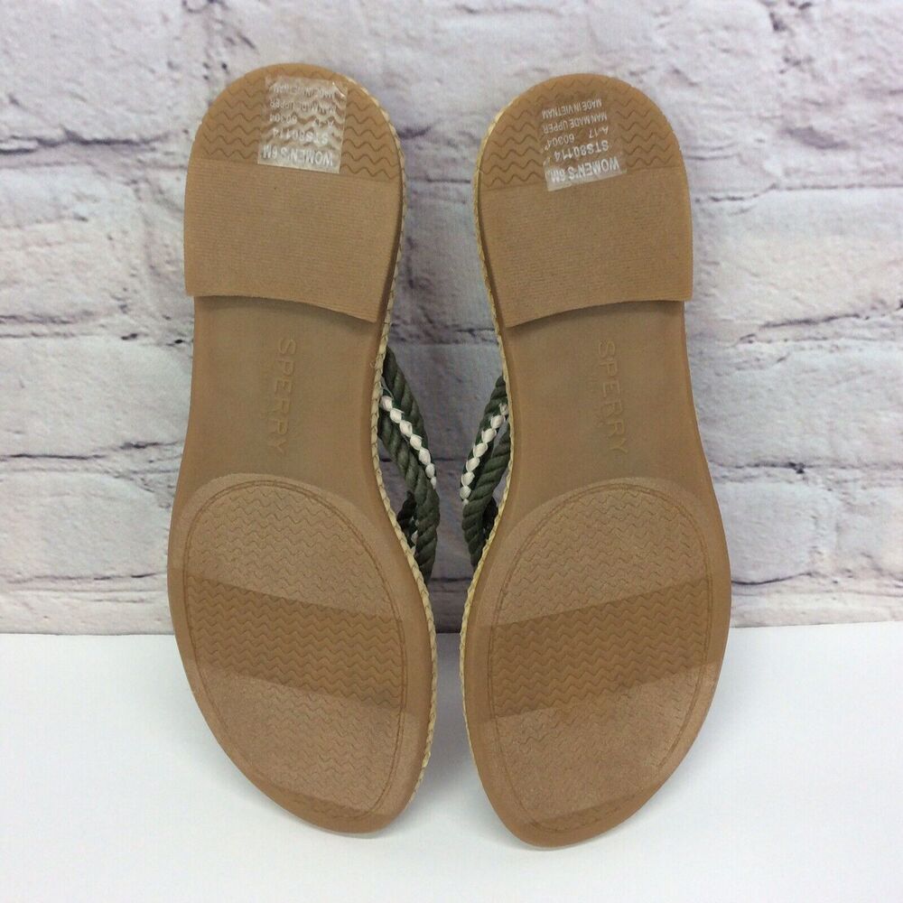 Sperry Top Sider Thong Sandals Women's Size 6 Green/Cream Nautical Braided Strap - Picture 7 of 8